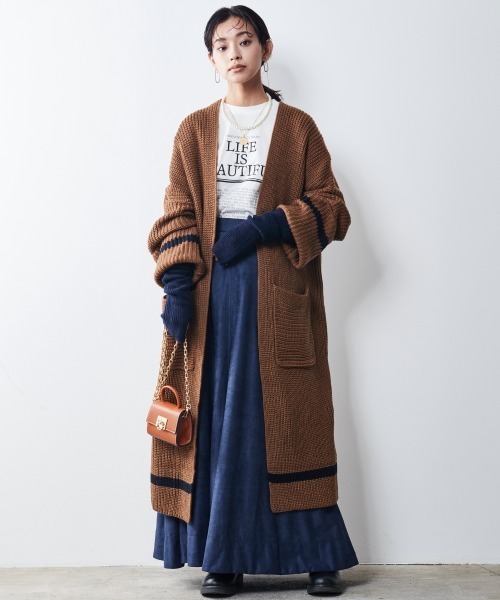 CHIC STYLE(シックスタイル)の「<大きいサイズ>配色ラインロングカーディガン シックスタイル(カーディガン/ボレロ・レディース・グレー/モカ・5L/8L/6L/4L/3L/LL/L)」の10枚目の写真