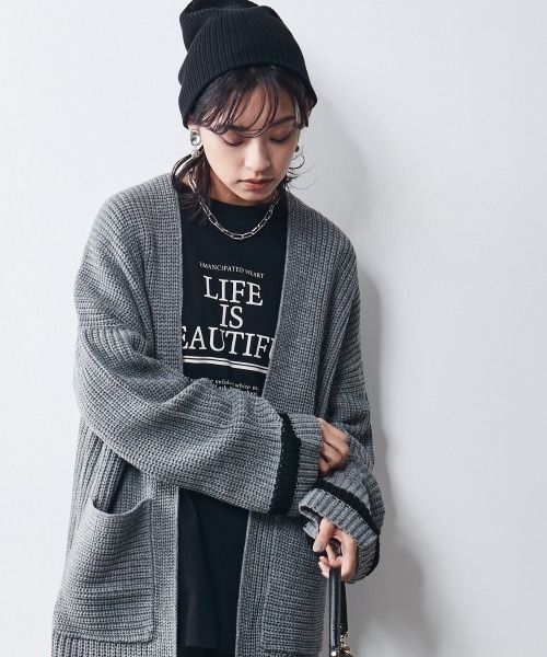 CHIC STYLE(シックスタイル)の「<大きいサイズ>配色ラインロングカーディガン シックスタイル(カーディガン/ボレロ・レディース・グレー/モカ・5L/8L/6L/4L/3L/LL/L)」の19枚目の写真