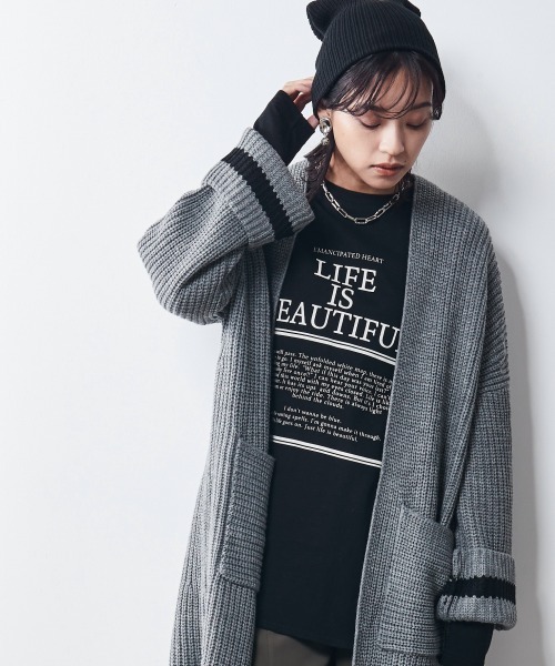 CHIC STYLE(シックスタイル)の「<大きいサイズ>配色ラインロングカーディガン シックスタイル(カーディガン/ボレロ・レディース・グレー/モカ・5L/8L/6L/4L/3L/LL/L)」の20枚目の写真