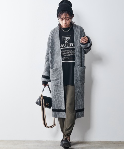 CHIC STYLE(シックスタイル)の「<大きいサイズ>配色ラインロングカーディガン シックスタイル(カーディガン/ボレロ・レディース・グレー/モカ・5L/8L/6L/4L/3L/LL/L)」の21枚目の写真
