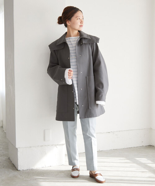 IENA(イエナ)の「トリプルクロスフードコート(その他アウター・レディース・チャコールグレー/アイボリー/ベージュ・36/38)」の4枚目の写真