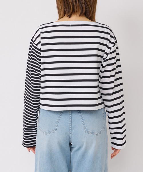 RIVE DROITE(リヴドロワ)の「切り返しのボーダーで遊び心をプラス/クレイジーボーダークロップカットソー(Tシャツ/カットソー・レディース・ブラック/ブルー・FREE)」の13枚目の写真