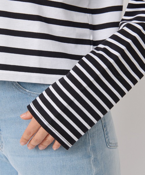 RIVE DROITE(リヴドロワ)の「切り返しのボーダーで遊び心をプラス/クレイジーボーダークロップカットソー(Tシャツ/カットソー・レディース・ブラック/ブルー・FREE)」の18枚目の写真