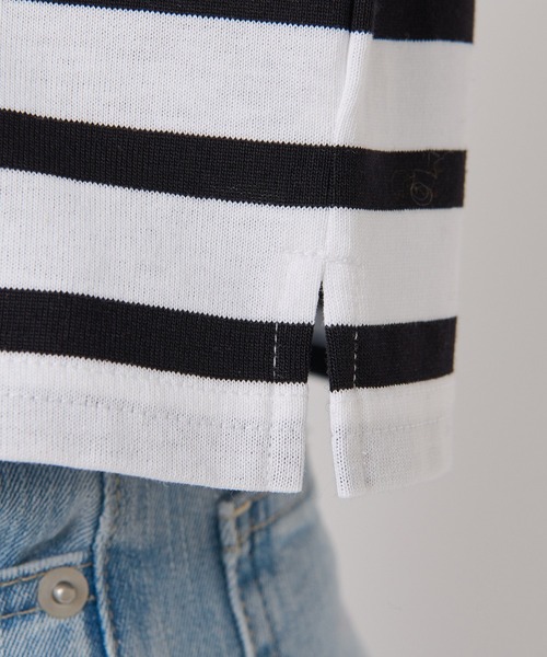 RIVE DROITE(リヴドロワ)の「切り返しのボーダーで遊び心をプラス/クレイジーボーダークロップカットソー(Tシャツ/カットソー・レディース・ブラック/ブルー・FREE)」の15枚目の写真