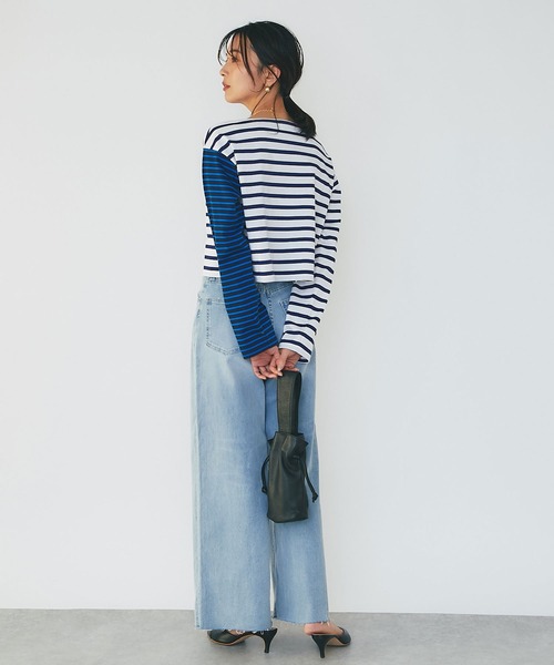 RIVE DROITE(リヴドロワ)の「切り返しのボーダーで遊び心をプラス/クレイジーボーダークロップカットソー(Tシャツ/カットソー・レディース・ブラック/ブルー・FREE)」の17枚目の写真