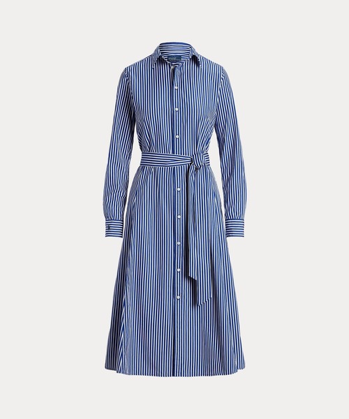 ベルテッド ストライプド コットン シャツドレス（シャツ