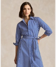 LAUREN RALPH LAUREN シャツワンピース ストライプ ベルテッド ベルテッド ストライプド コットン シャツドレス （ロング