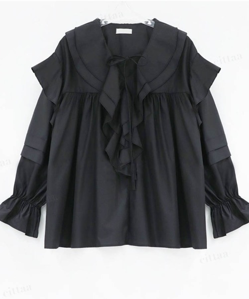 Dalfwin(ダールフィン)の「韓国ファッションラッフル襟フリルミニチュニックワンピース(ワンピース・レディース・ホワイト/ベージュ/カーキ/ブラック・FREE)」の5枚目の写真