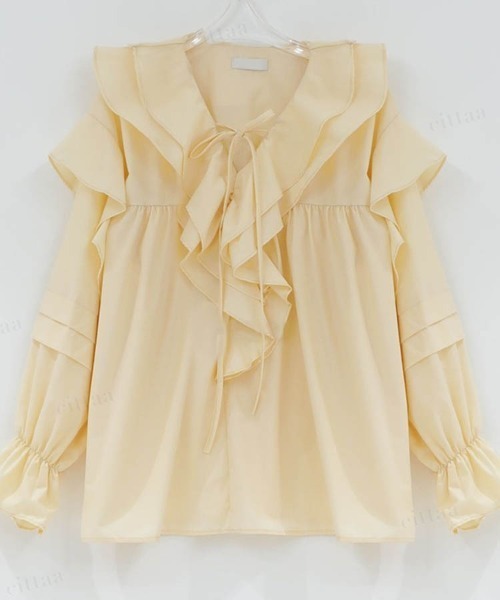 Dalfwin(ダールフィン)の「韓国ファッションラッフル襟フリルミニチュニックワンピース(ワンピース・レディース・ホワイト/ベージュ/カーキ/ブラック・FREE)」の11枚目の写真