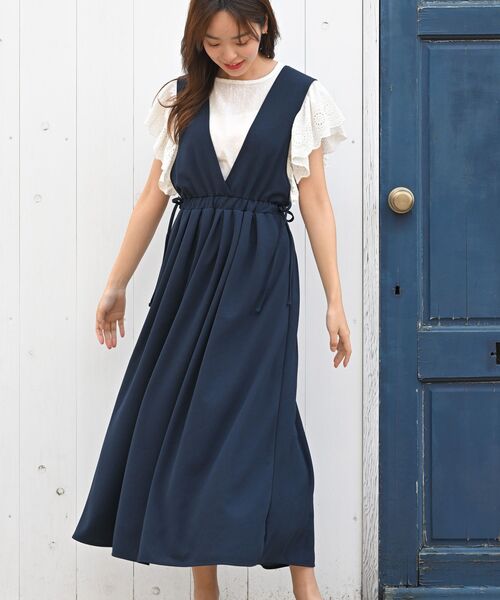 rps（アールピーエス）の「Ｖネックサイドリボンジャンドレ（ジャンパースカート・レディース・ピンクベージュ/グレー/ブラック/ライトカーキ/ネイビー・フリー）」の4枚目の写真