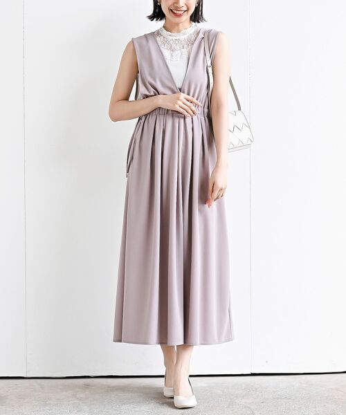 rps（アールピーエス）の「Ｖネックサイドリボンジャンドレ（ジャンパースカート・レディース・ピンクベージュ/グレー/ブラック/ライトカーキ/ネイビー・フリー）」の5枚目の写真