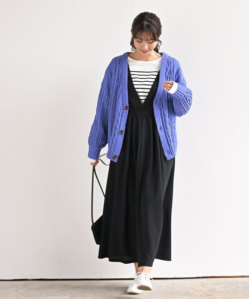 rps（アールピーエス）の「Ｖネックサイドリボンジャンドレ（ジャンパースカート・レディース・ピンクベージュ/グレー/ブラック/ライトカーキ/ネイビー・フリー）」の8枚目の写真