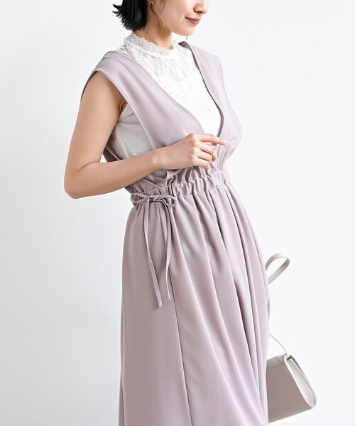 rps（アールピーエス）の「Ｖネックサイドリボンジャンドレ（ジャンパースカート・レディース・ピンクベージュ/グレー/ブラック/ライトカーキ/ネイビー・フリー）」の9枚目の写真