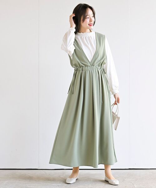 rps（アールピーエス）の「Ｖネックサイドリボンジャンドレ（ジャンパースカート・レディース・ピンクベージュ/グレー/ブラック/ライトカーキ/ネイビー・フリー）」の14枚目の写真