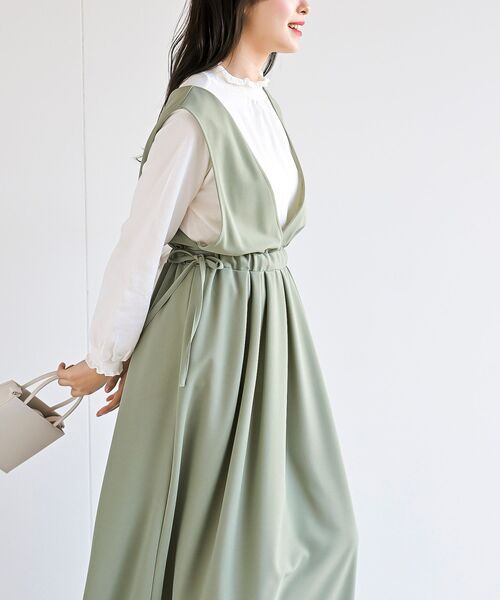 rps（アールピーエス）の「Ｖネックサイドリボンジャンドレ（ジャンパースカート・レディース・ピンクベージュ/グレー/ブラック/ライトカーキ/ネイビー・フリー）」の20枚目の写真