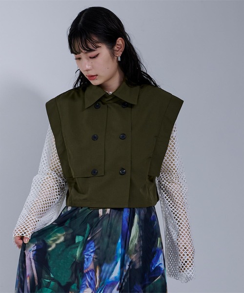 miette（ミエット）の「ショートトレンチベスト（ベスト・レディース・ベージュ/ライトグリーン/パープル/ブラック/テラコッタ/カーキ・FREE）」の5枚目の写真