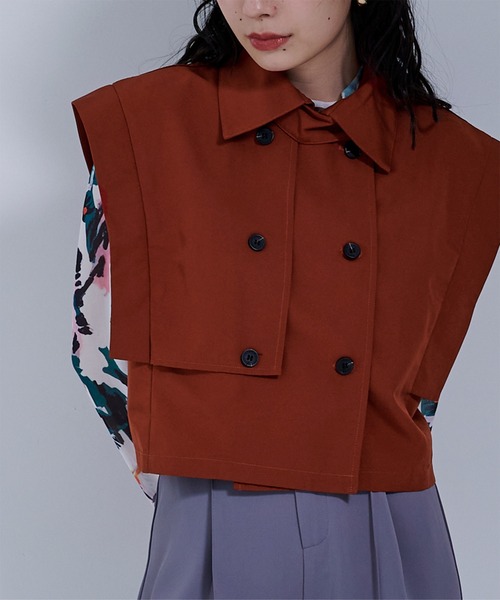 miette（ミエット）の「ショートトレンチベスト（ベスト・レディース・ベージュ/ライトグリーン/パープル/ブラック/テラコッタ/カーキ・FREE）」の3枚目の写真