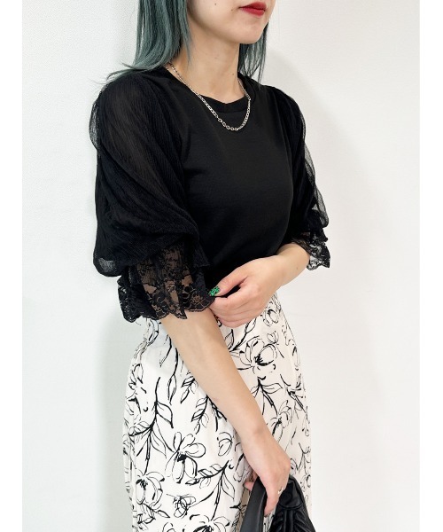 CECIL McBEE(セシルマクビー)の「バックリボン袖シアートップス(Tシャツ/カットソー・レディース・アイボリー/ブラック・LARGE/MEDIUM)」の8枚目の写真