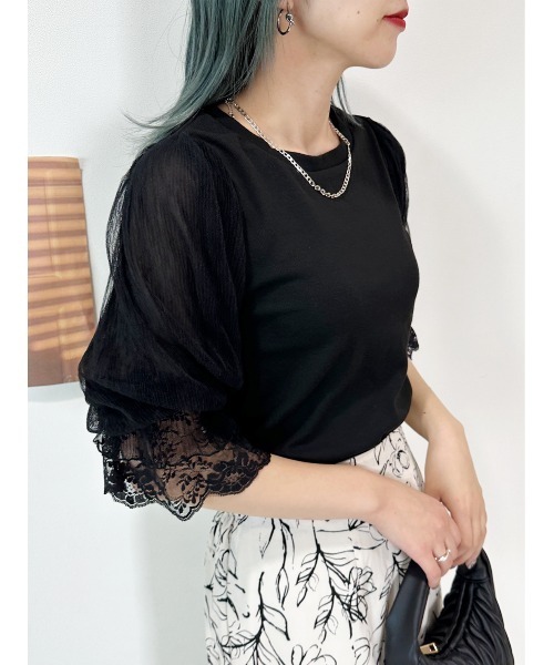 CECIL McBEE(セシルマクビー)の「バックリボン袖シアートップス(Tシャツ/カットソー・レディース・アイボリー/ブラック・LARGE/MEDIUM)」の7枚目の写真