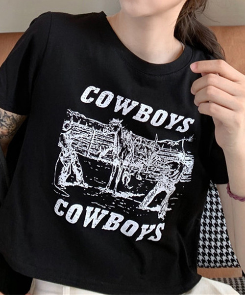 c.u.l（シーユーエル）の「カウボーイプリント クロップド丈Tシャツ culw402（Tシャツ/カットソー・レディース・ホワイト/ブラック/グレー・L/M/XL）」の15枚目の写真