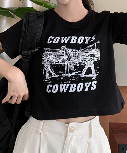 c.u.l（シーユーエル）の「カウボーイプリント クロップド丈Tシャツ culw402（Tシャツ/カットソー・レディース・ホワイト/ブラック/グレー・L/M/XL）」の7枚目の写真