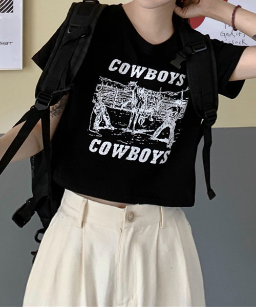 c.u.l（シーユーエル）の「カウボーイプリント クロップド丈Tシャツ culw402（Tシャツ/カットソー・レディース・ホワイト/ブラック/グレー・L/M/XL）」の10枚目の写真