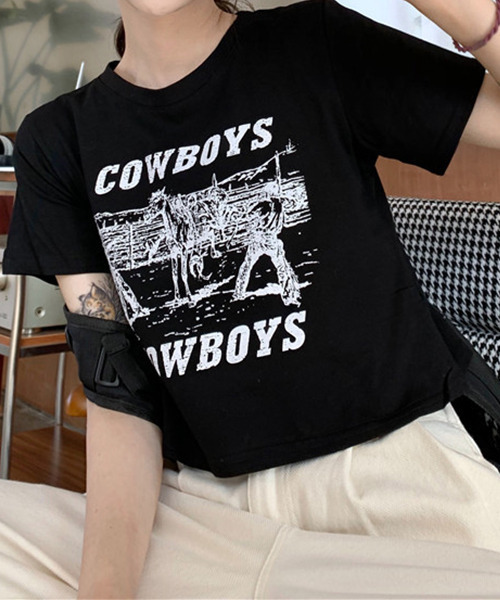 c.u.l（シーユーエル）の「カウボーイプリント クロップド丈Tシャツ culw402（Tシャツ/カットソー・レディース・ホワイト/ブラック/グレー・L/M/XL）」の21枚目の写真
