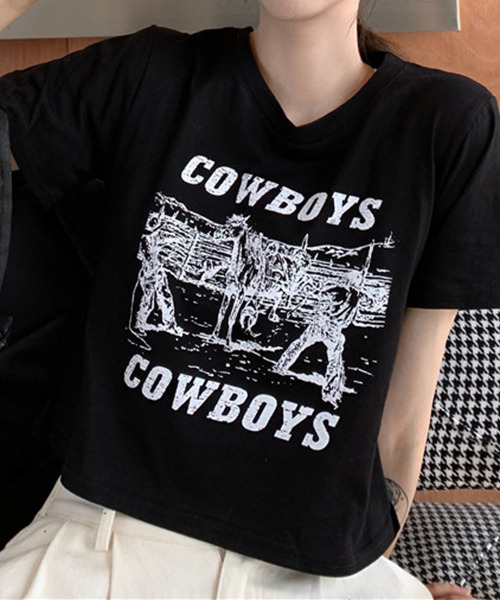c.u.l（シーユーエル）の「カウボーイプリント クロップド丈Tシャツ culw402（Tシャツ/カットソー・レディース・ホワイト/ブラック/グレー・L/M/XL）」の13枚目の写真
