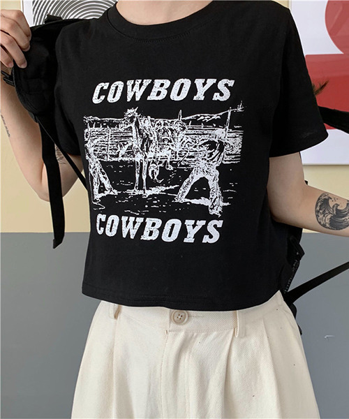 c.u.l（シーユーエル）の「カウボーイプリント クロップド丈Tシャツ culw402（Tシャツ/カットソー・レディース・ホワイト/ブラック/グレー・L/M/XL）」の16枚目の写真