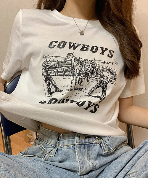 c.u.l（シーユーエル）の「カウボーイプリント クロップド丈Tシャツ culw402（Tシャツ/カットソー・レディース・ホワイト/ブラック/グレー・L/M/XL）」の19枚目の写真