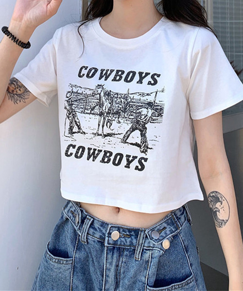 c.u.l（シーユーエル）の「カウボーイプリント クロップド丈Tシャツ culw402（Tシャツ/カットソー・レディース・ホワイト/ブラック/グレー・L/M/XL）」の14枚目の写真