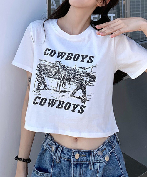 c.u.l（シーユーエル）の「カウボーイプリント クロップド丈Tシャツ culw402（Tシャツ/カットソー・レディース・ホワイト/ブラック/グレー・L/M/XL）」の17枚目の写真