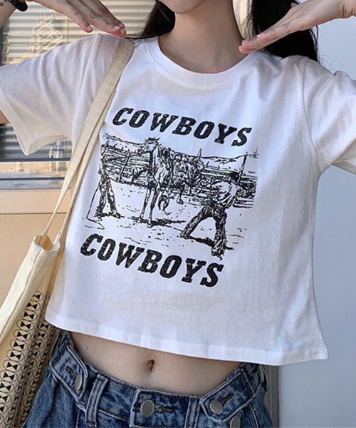 カウボーイプリント クロップド丈Tシャツ culw402（Tシャツ