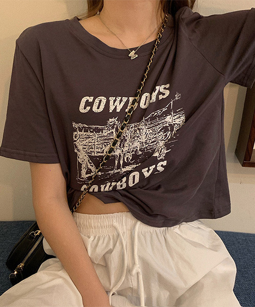 c.u.l（シーユーエル）の「カウボーイプリント クロップド丈Tシャツ culw402（Tシャツ/カットソー・レディース・ホワイト/ブラック/グレー・L/M/XL）」の12枚目の写真