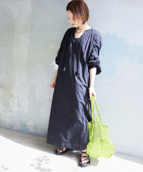 SLOBE IENA ポンディシェリ スキッパーワンピース ブルー SLOBE IENA（スローブイエナ）の「【Pondichery/ポンディシェリ
