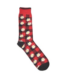 DEMOCRATIQUE SOCKS（デモクラティックソックス）の「【Mark McNairy x DEMOCRATIQUE SOCKS/マークマクナイリーxデモクラティックソックス】クルーソックス靴下 "Buffalo Daisy Spring Red" from Denmark Copenhagen（ソックス/靴下）」