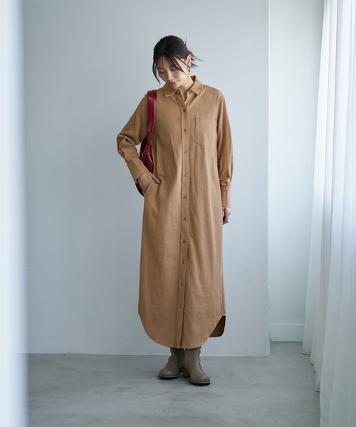 STYLE DELI（スタイルデリ）の「スラブコットンシャツワンピース（ワンピース・レディース・ホワイト/カーキ/キャメル・01/02）」の4枚目の写真
