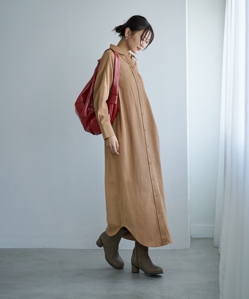 STYLE DELI（スタイルデリ）の「スラブコットンシャツワンピース（ワンピース・レディース・ホワイト/カーキ/キャメル・01/02）」の5枚目の写真