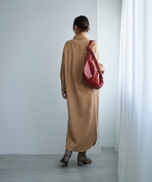 STYLE DELI（スタイルデリ）の「スラブコットンシャツワンピース（ワンピース・レディース・ホワイト/カーキ/キャメル・01/02）」の6枚目の写真
