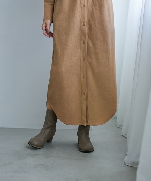 STYLE DELI（スタイルデリ）の「スラブコットンシャツワンピース（ワンピース・レディース・ホワイト/カーキ/キャメル・01/02）」の7枚目の写真