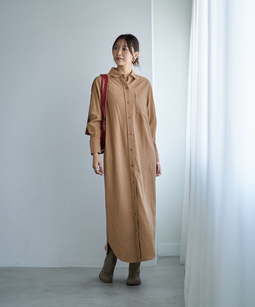 STYLE DELI（スタイルデリ）の「スラブコットンシャツワンピース（ワンピース・レディース・ホワイト/カーキ/キャメル・01/02）」の11枚目の写真