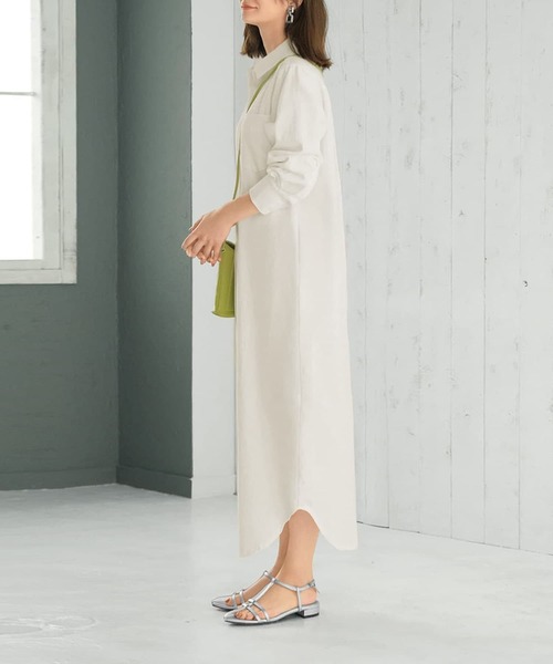 STYLE DELI（スタイルデリ）の「スラブコットンシャツワンピース（ワンピース・レディース・ホワイト/カーキ/キャメル・01/02）」の12枚目の写真