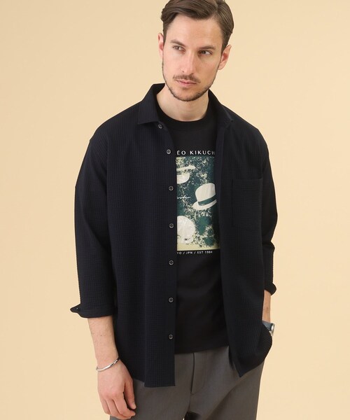 TAKEO KIKUCHI(タケオキクチ)の「【抗菌防臭/7分袖】サッカージャージ ストライプシャツ(シャツ/ブラウス・メンズ・ネイビー系2/ブルー系2/イエロー系その他4/ピンク系その他/グレー系その他3/ライトオレンジ系/ネイビー系3/ライトベージュ/ブルー系その他4/ブルー/グリーン系3/チャコール・01/02/03/04/05)」の6枚目の写真