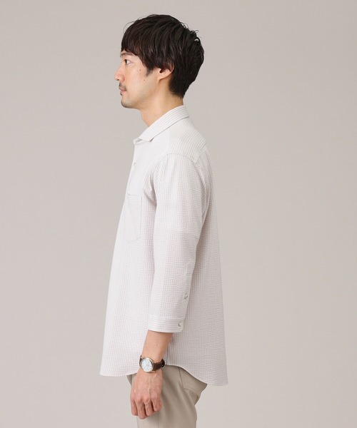 TAKEO KIKUCHI(タケオキクチ)の「【抗菌防臭/7分袖】サッカージャージ ストライプシャツ(シャツ/ブラウス・メンズ・ネイビー系2/ブルー系2/イエロー系その他4/ピンク系その他/グレー系その他3/ライトオレンジ系/ネイビー系3/ライトベージュ/ブルー系その他4/ブルー/グリーン系3/チャコール・01/02/03/04/05)」の15枚目の写真