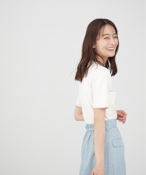 N.（N. Natural Beauty Basic）（エヌエヌナチュラルビューティーベーシック）の「◆総針切替配色ラインニット（ニット/セーター・レディース・ネイビー/オフホワイト/グレイッシュベージュ・MEDIUM）」の4枚目の写真