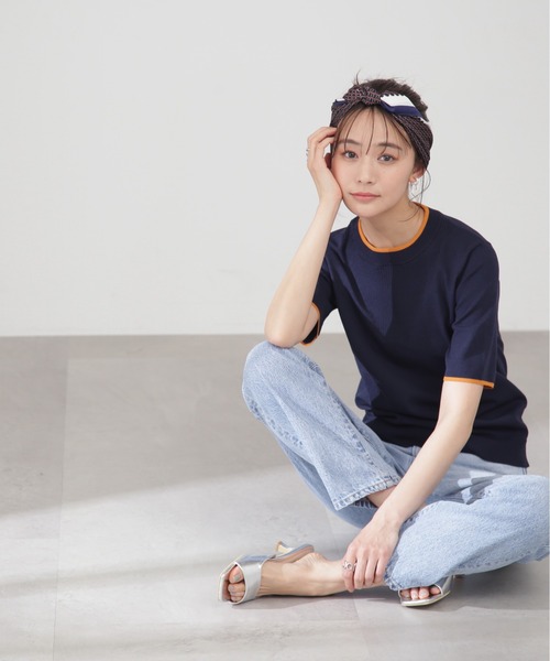 N.（N. Natural Beauty Basic）（エヌエヌナチュラルビューティーベーシック）の「◆総針切替配色ラインニット（ニット/セーター・レディース・ネイビー/オフホワイト/グレイッシュベージュ・MEDIUM）」の21枚目の写真