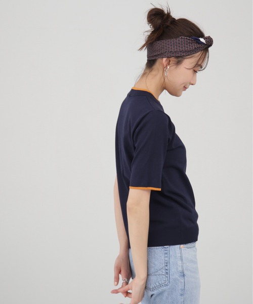 N.（N. Natural Beauty Basic）（エヌエヌナチュラルビューティーベーシック）の「◆総針切替配色ラインニット（ニット/セーター・レディース・ネイビー/オフホワイト/グレイッシュベージュ・MEDIUM）」の9枚目の写真