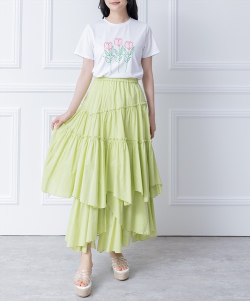 clear（クリア）の「花刺繍半袖Tシャツ（Tシャツ/カットソー・レディース・イエロー/オフホワイト・F）」の13枚目の写真