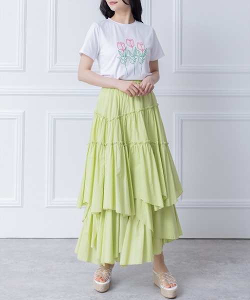 clear（クリア）の「花刺繍半袖Tシャツ（Tシャツ/カットソー・レディース・イエロー/オフホワイト・F）」の14枚目の写真