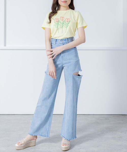 clear（クリア）の「花刺繍半袖Tシャツ（Tシャツ/カットソー・レディース・イエロー/オフホワイト・F）」の16枚目の写真